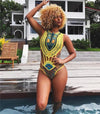 African Women Ethnic Floral Swimsuit | Printed Bathing Suit High Waist